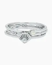 Pura Vida Opal Shell Ring Stack in Silver Size 7