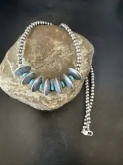 Blue Turquoise Round Flat Sterling Silver Beads Necklace 20” 19026
