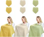 Aertyole 3pcs Muslin Nursing Cover for Baby Breastfeeding, Breathable 100% Cotton Breastfeeding Cover up with Arch Neckline for Women, Nursing Apron (Yellow/Miky White/Green), Blue/Light Blue/Light