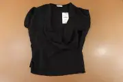 Zara Womens Size Medium Black Short Sleeve Flowy Wrap Top NWT
