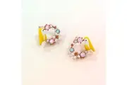 Yellow Bird and Multicolour Floral Austrian Crystal Stud Earrings