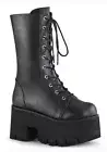 Pleaser Demonia ASHES-105 3 1/2" Chunky Heel, 2 1/4" Platform Mid-Calf Boot