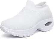 [DUOYANGJIASHA] Womens Comfortable Walking Shoes Breathable Mesh Slip On Air Cushion Tennis Sock Sneakers Shoe Casual Running Shoes Wedge Platform Loafers