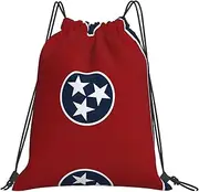 EdWal Tennessee State Flag Print Drawstring Backpack Gym Bags Sports Draw String Bags For Gym Travel Swimming Beach, White, One Size