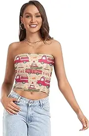 [RPLIFE] Crocodile Fire Trucks Crop Tube Top Strapless Top for Women, Mesh Tube Tops, Trendy Crop Tops (S)