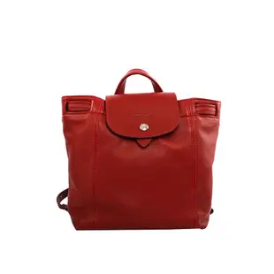 【LONGCHAMP】LE PLIAGE CUIR小羊皮後背包(酒紅色)/ 平行輸入