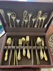 New 24KT Gold Plated 64pc Cutlery Set in Wooden Chest