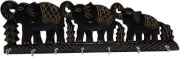 Wooden Key Holder - Decorative Wall Mounted Elephant Family