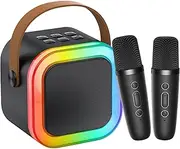 Mini Karaoke Machine Kids Adults with 2 Wireless Microphones, Portable Bluetooth Speaker with 4 Magic Voice Changing Effects, Supports Tablet/Android/iOS/TF Card, Birthday Gift Party Toy for Boys 6-12