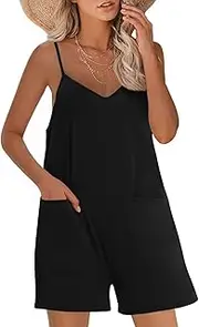 [Gracyoga] Women's Summer Casual Sleeveless Rompers 2025 Loose Spaghetti Strap Short Jumpsuits Overalls with Pockets