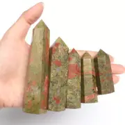 Natural Unakite Obelisk Tower Quartz Crystal Point Reiki Healing Stone Polished