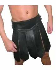Mens Real Black Leather Roman Style Adjustable Gladiator Halloween Kilt
