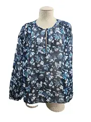 ALK Women's M Abercrombie & Fitch Blue Floral Sheer Peasant Blouse Shirt Top NEW