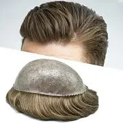 LYRICAL HAIR Toupee for Men Hair Replacement System Full Poly Thin Skin Mens Toupee All PU Toupee Hairpiece for Men Human Hair Piece Grey White Black Brown Blonde (8X10, DARK ASH BLONDE 17#)