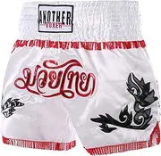 CAMBOS Muay Thai Shorts, MMA Fitness Boxing Shorts, BJJ Cross Training Trunks, Martial Arts Workout Cage Fight Wear for Unisex(White,Large)