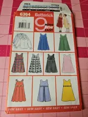 Butterick Pattern 6364 Girls Raised Waist Jumper Blouse 9 Views Sizes 6 7 8 FF