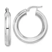 Sterling Silver Rhodium-Plated 5X30mm Octagon Tube Hoop Earrings