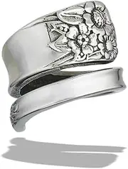 [Sac Silver] Vintage Spoon Thumb Ring Cute Stainless Steel Sunflower Cluster Band Sizes 7-10