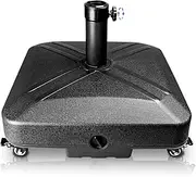 RAOKUKH DZ4733 MS Patio Umbrella Base Heavy Duty with Wheels Square Market Stand for Outdoor 4 Locks 1 Knobs 125lb Capacity, Black