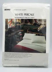 VTG Sears Winter White Percale Perma-Prest Fitted Twin Sheet - Made in USA
