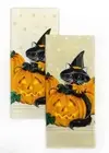 Halloween Black Cat in Pumpkin Patch Cotton Kitchen Terry Tea Towels 2-pk.
