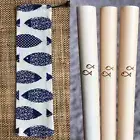 6 Fish Engraved Organic Bamboo Straws, Straw Brush & Straw Bag