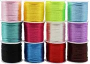Dortrue Nylon Cord Satin String 2mm x 132 Yards 12 Colors Rattail Satin Silk Trim Cord for Friendship Bracelets, Necklaces, Jewelry Making, Chinese Knotting，Arts and Crafts