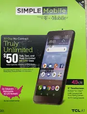 Simple Mobile 4G LTE Data TLC A1 5" Touchscreen 16GB NO SIM CARD INCLUDED