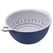 Strainer Colander Bowl Set, Small Double Layer Drain Basin and Basket - Blue
