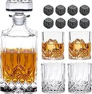 JYXETOV Whiskey Decanter Set with Whisky Glasses and Ice-Stones, Crystal Liquor Decanter with Old Fashioned Whiskey Tumblers for Bourbon, Scotch, or Whisky