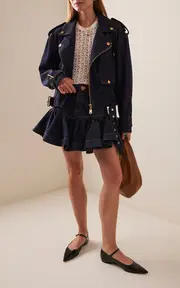 [Zimmermann] Crushed Flared Denim Mini Skirt