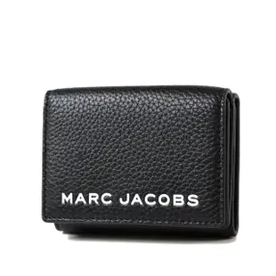 【MARC JACOBS 馬克賈伯】專櫃款 白色LOGO荔枝紋雙釦三折短夾-黑色