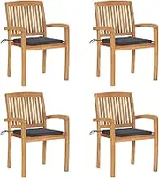 Stacking Garden Chairs with Cushions 4 pcs Solid Teak Wood,Outdoor Chairs 40.3KG-3073210