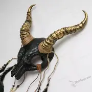 White Demon Animal Skull Black Goat Horned Halloween Party Cosplay Masquerade