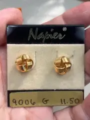 NAPIER gold tone knot earrings new old stock
