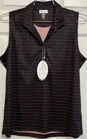 Greg Norman Women's Sleeveless Golf Shirt, XL, ML75, Blk w Dots, New with Tags