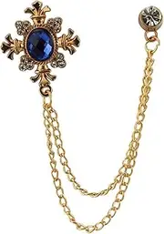 [A N KINGPiiN] AN KINGPiiN Royal Blue Shimmer Stone with Rose Gold Engraving Hanging Chain Lapel Pin, Brooch Suit Stud, Shirt Studs Men's Accessories