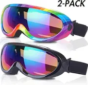 Yizerel Ski Goggles, Pack of 2, Snowboard Goggles for Kids, Boys & Girls, Youth, Men & Women, with UV 400 Protection, Wind Resistance, Anti-Glare Lenses, New Edition