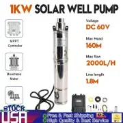 3" 60V 1KW MPPT Screw Solar Bore Pump Submersible Deep Well Hole Steel Head 160M