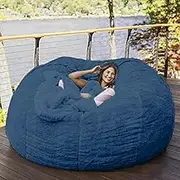 UYSOFRCV Large Bean Bag Chairs Sofa Cover (Without Filling), Soft Velvet Lazy Lounger Storage Sofa Slipcover Solid Color Simple Design Seat Recliner for Adults and Kids,Navy Blue,6ft