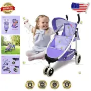 Lightweight Twin Doll Stroller with Under-Basket Storage - Perfect for Play