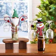 2PCS Wine Bottle and Glass Holder Snowman Santa Claus Ornaments Decor for Stemware Racks Kitchen Bar Table Christmas Decorations Shape Random