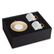 L'Objet Perlee Gold Trim Espresso Cup & Saucer, Set of 2