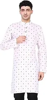 [SKAVIJ] Mens Robe Button Tunic Down Long Sleeve Henley Cotton Thobe Casual Kaftan Printed Kurta Shirt for Diwali