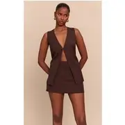 Chocolate Woven Tailored Hook And Eye Waistcoat, Chocolate