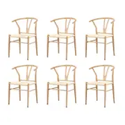 Oikiture 6x Dining Chair Metal Hans Wegner Chair Wishbone Cafe Lounge Beige