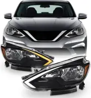 For 2016-2019 Sentra LED Tube Running Switchback Signal Halogen Black Headlights (for: Nissan)