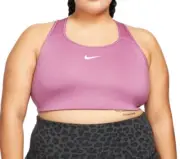 Nike Dri-FIT Swoosh Women's Medium-Support Padded Sports Bra Plus Size Pink/W...