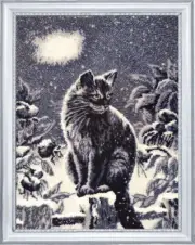 Moon Cat bead embroidery kit *** FREE SHIPPING black and white cat handmade