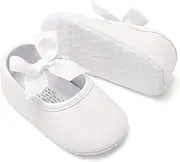 [RVROVIC] Baby Girl Moccasins Princess Sparkly Mary Jane Dresses Shoes Premium Lightweight Soft Sole Crib Shoes Toddler Shoes, White, 6-12 Months Infant